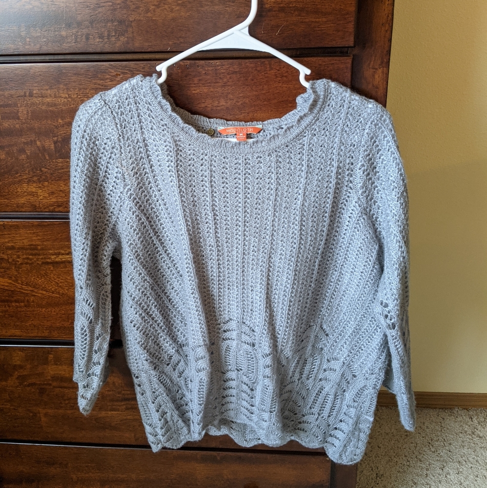 Modcloth grey crochet sweater size medium